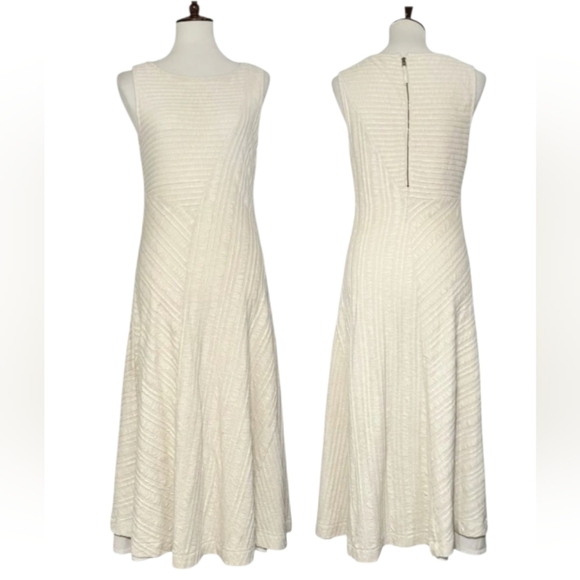 Anthropologie Sand Beige Textured A-line Sleeveless Midi Maxi Dress L Minimalist - Picture 1 of 16